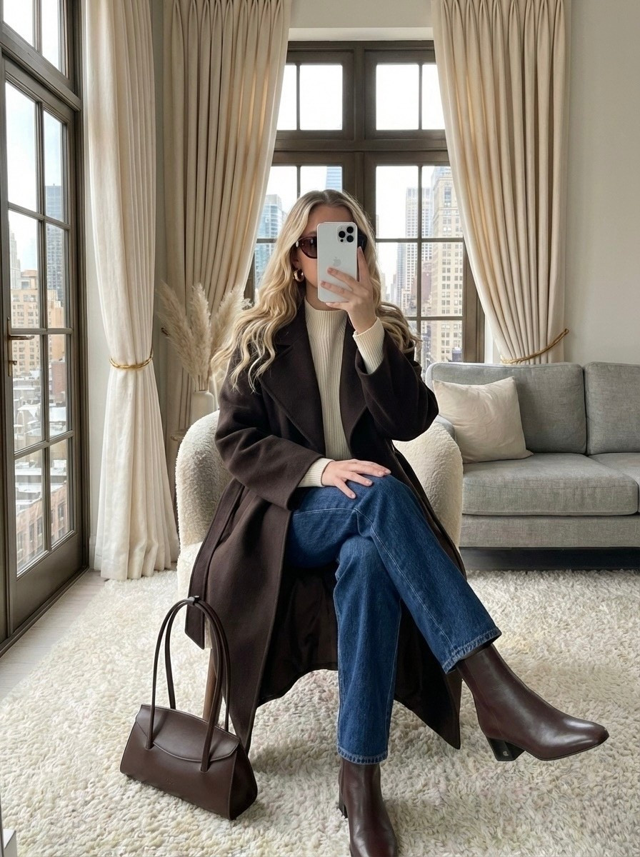 Effortless winter neutrals with a rich, cozy twist 🤎✨
A polished coat + denim formula that feels timeless, elevated, and so easy to recreate. Creamy knits, deep chocolate accessories, and structured outerwear come together for a look that’s classic but still warm and modern. Perfect for everyday winter dressing—from office days to weekend coffee runs.

Style Notes:
• Cream ribbed knit for a soft neutral base
• Deep brown coat + boots for a rich tonal contrast
• Clean denim to keep the look effortless and classic
• Minimal gold jewelry for a subtle refined finish
• Neutral shoulder bag to tie the palette together

#LTKootd #LTKHoliday #LTKgrwm