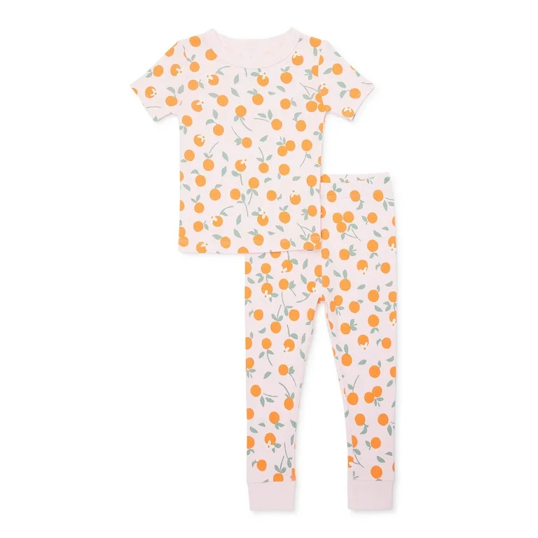 Wonder Nation Baby and Toddler Girls Cotton Tight Fit Top and Pants, 2-Piece Sleep Set, Sizes 12M... | Walmart (US)