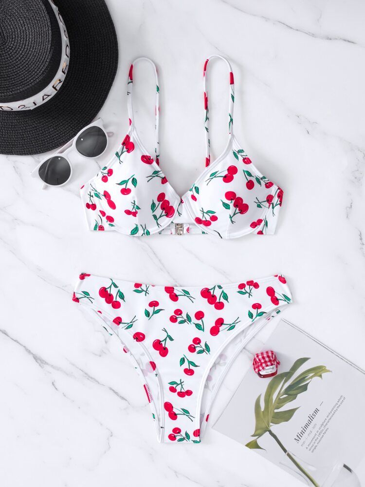 New
     
      Random Cherry Print Underwire Bikini Swimsuit | SHEIN