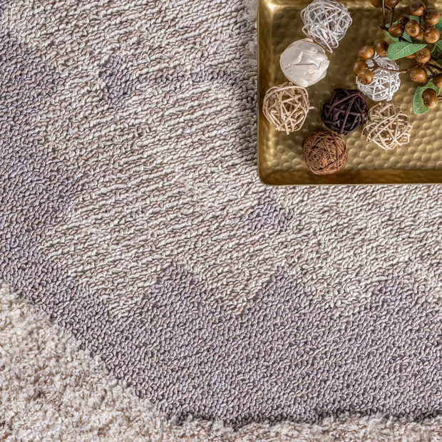 Beige Shaggy Barbed Medallion Tassel Area Rug | Rugs USA