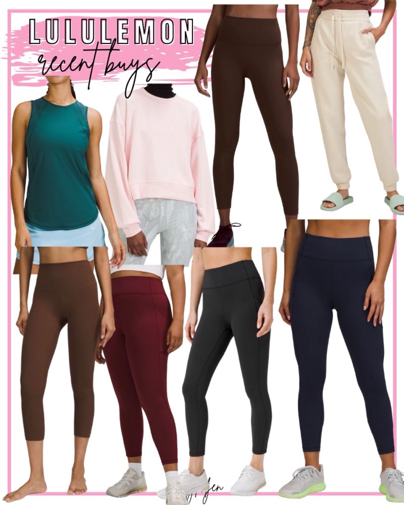 Lululemon recent buys - sculpt tank, perfectly oversized cropped crew sweatshirt, wunder train leggings and align leggings in Java, white opal scuba joggers, invigorate leggings in black navy and red merlot





#LTKSeasonal #LTKstyletip #LTKfindsunder100