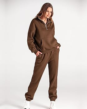 BTFBM Women 2 Piece Tracksuits Fall Winter 1/4 Zip Sweatshirt Jogger Pants Matching Lounge Sets T... | Amazon (US)