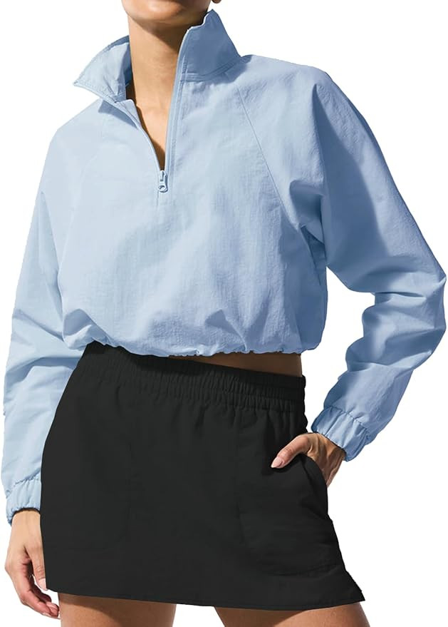 INFITTY Women's Lightweight Jacket Cropped Long Sleeve Workout Tops Quarter Zip Pullover Athletic... | Amazon (US)
