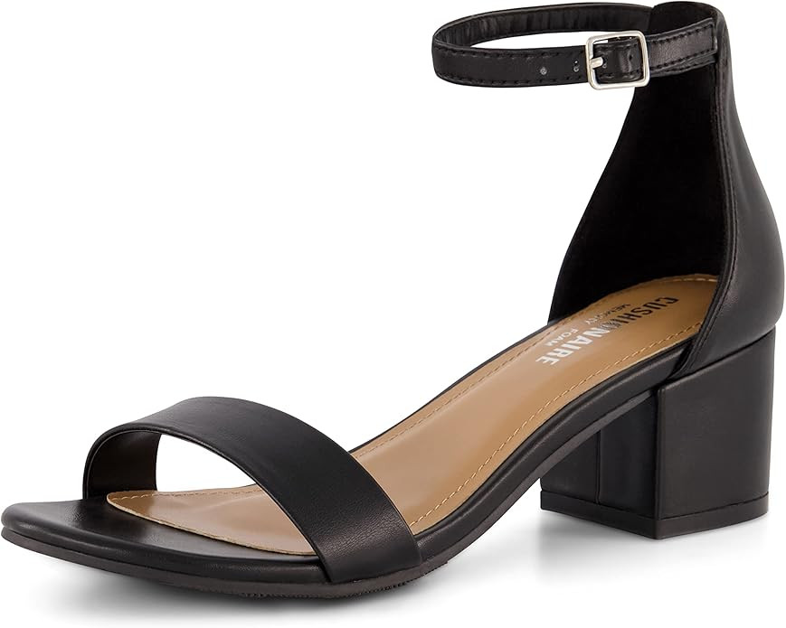 CUSHIONAIRE Women's Alba one band mid block heel sandal +Memory Foam, Wide Widths Available | Amazon (US)