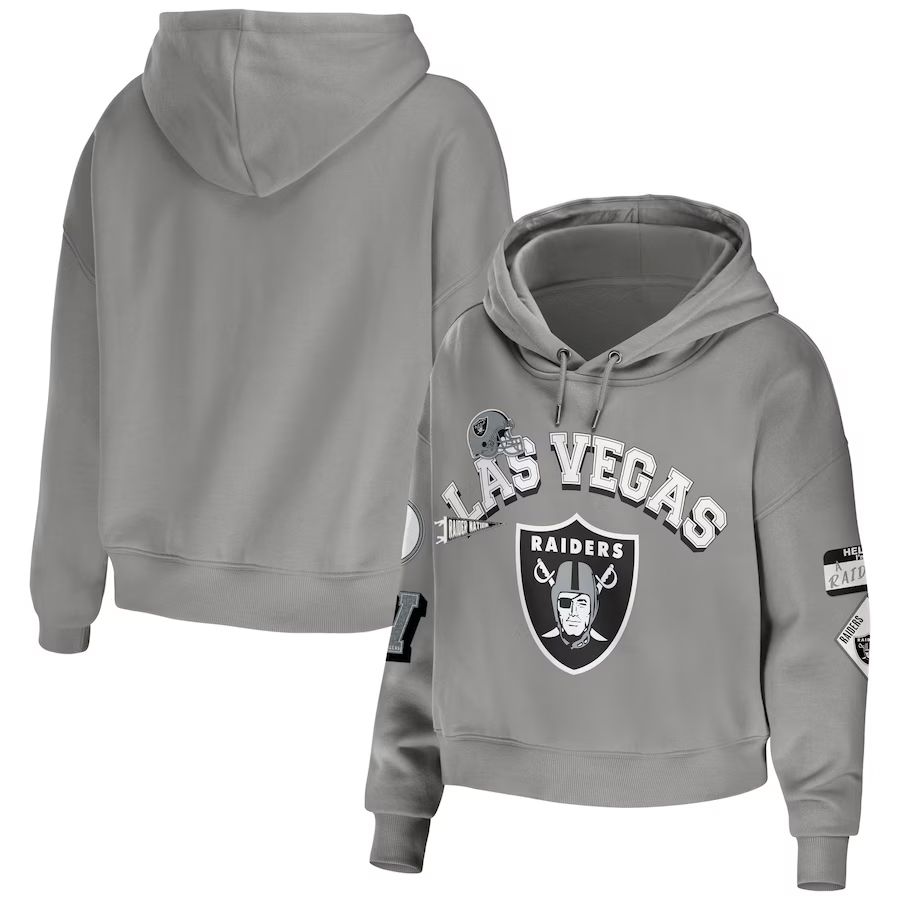 Las Vegas Raiders WEAR by Erin Andrews Women's Plus Size Modest Cropped Pullover Hoodie - Gray | Fanatics