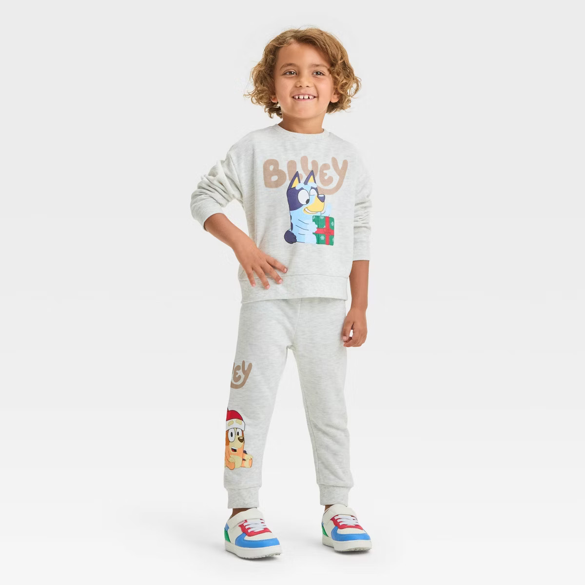 Toddler Boys' Bluey Bingo Christmas 2pc Fleece Top and Bottom Set - Oatmeal | Target