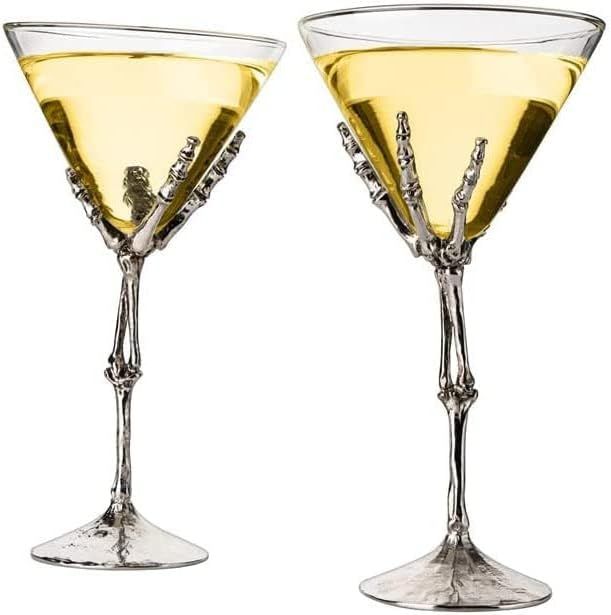 The Wine Savant Stemmed Skeleton Martini Glasses Set of 2 Halloween Skeleton Hand Glasses 9" H, G... | Amazon (US)