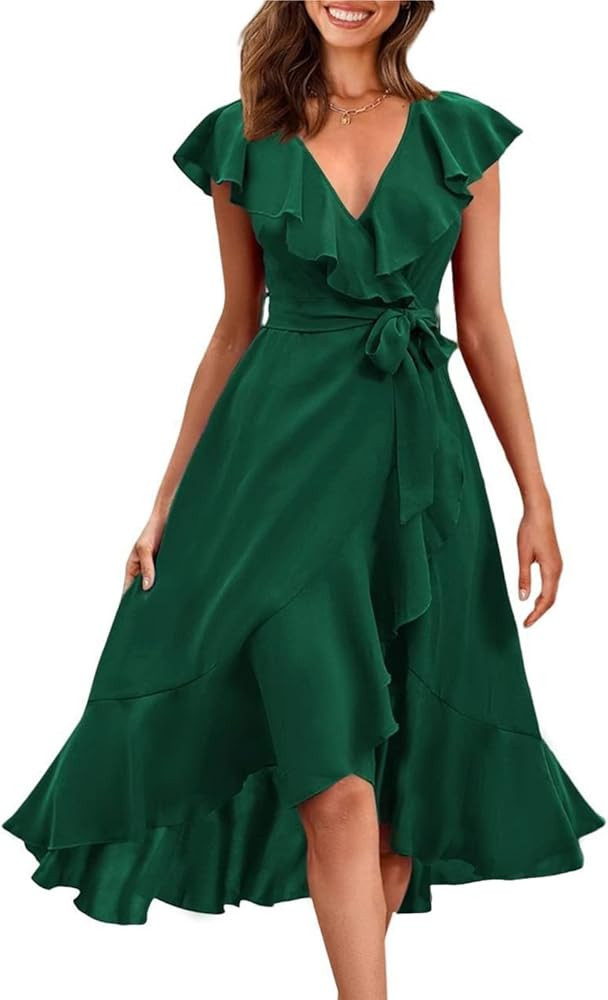 RETTYGARDEN Women's 2026 Summer Cross Midi Dress Casual Boho Deep V Neck Short Sleeve Ruffle Hem ... | Amazon (US)