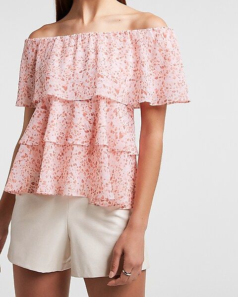 Printed Tiered Ruffle Off The Shoulder Top | Express
