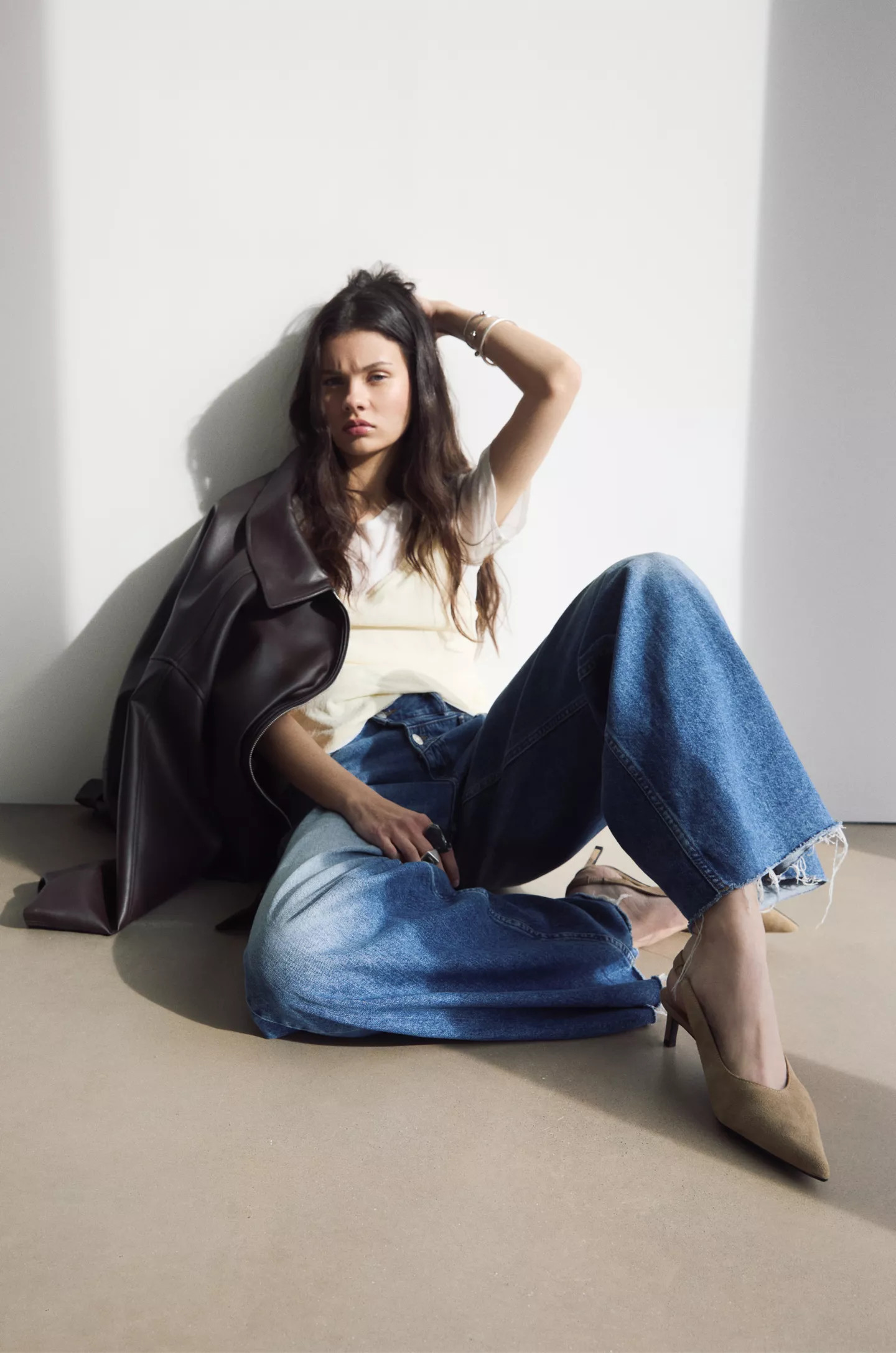 Leather high-heel slingback shoes | PULL and BEAR UK