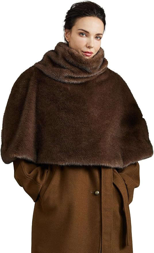 Women Faux Fur Cape Poncho 1920s Mink Fur Wraps for Halloween Christmas Cosplay | Amazon (US)