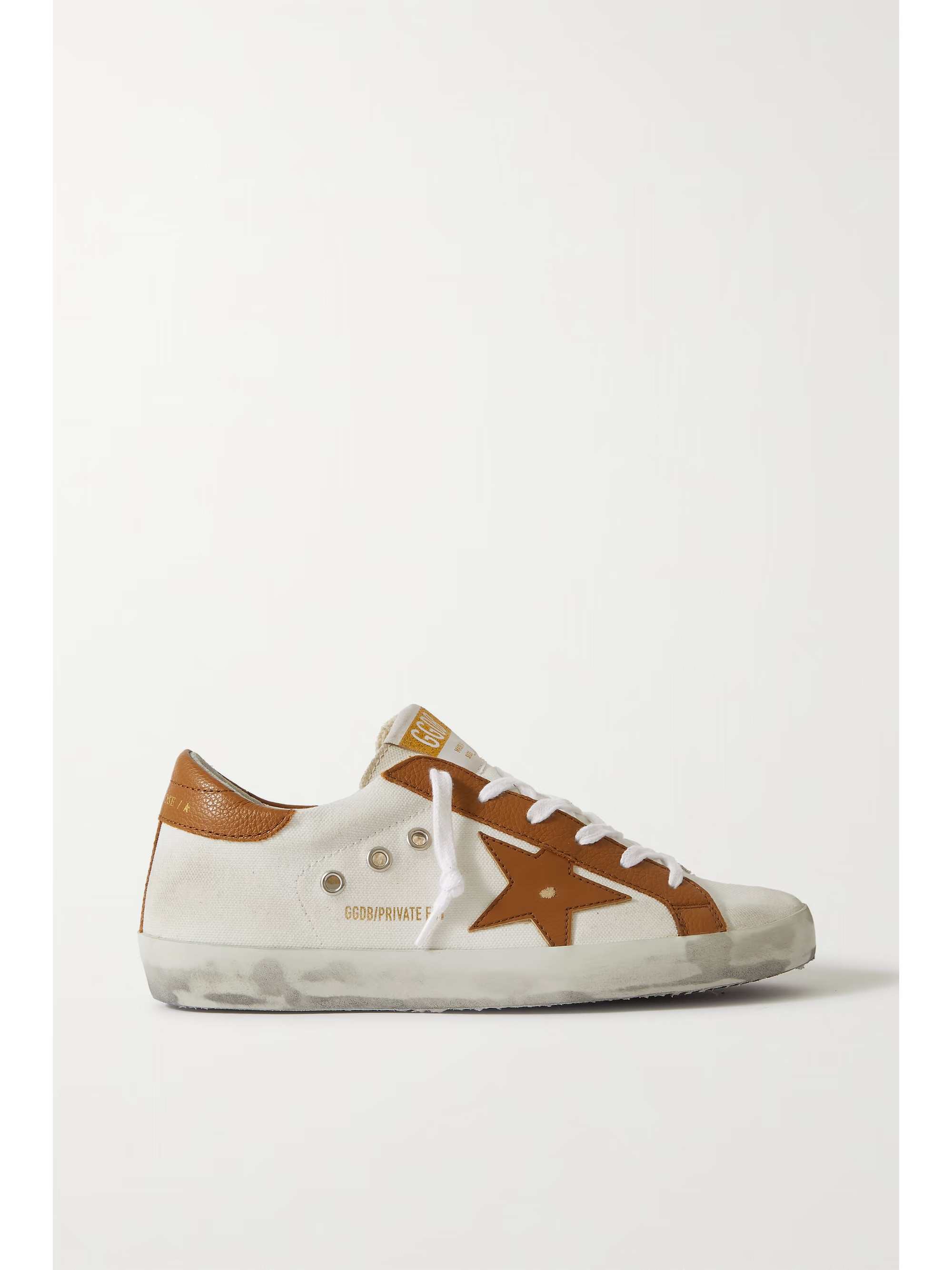 Superstar distressed textured leather-trimmed canvas sneakers | NET-A-PORTER (US)