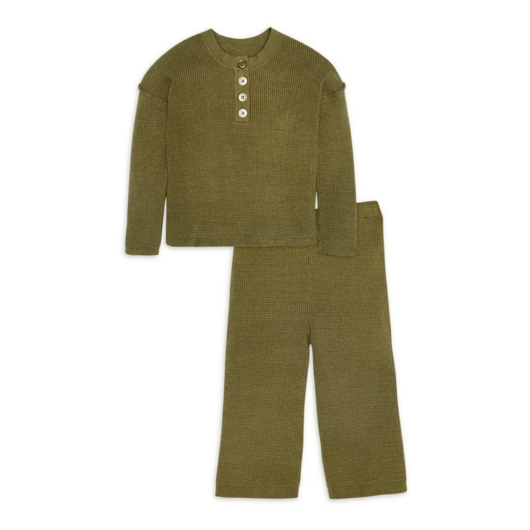 Modern Moments by Gerber Baby and Toddler Girl Henley Sweater and Wide-Leg Pant, 2-Piece Set, 12M... | Walmart (US)