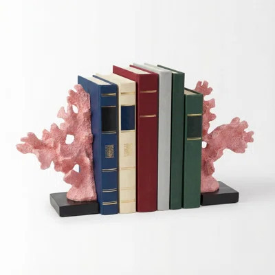 Resin Red textured Coral  Bookends Set of 2 with black base coral décor &coastal décor &decorative bookends &home décor | Wayfair North America
