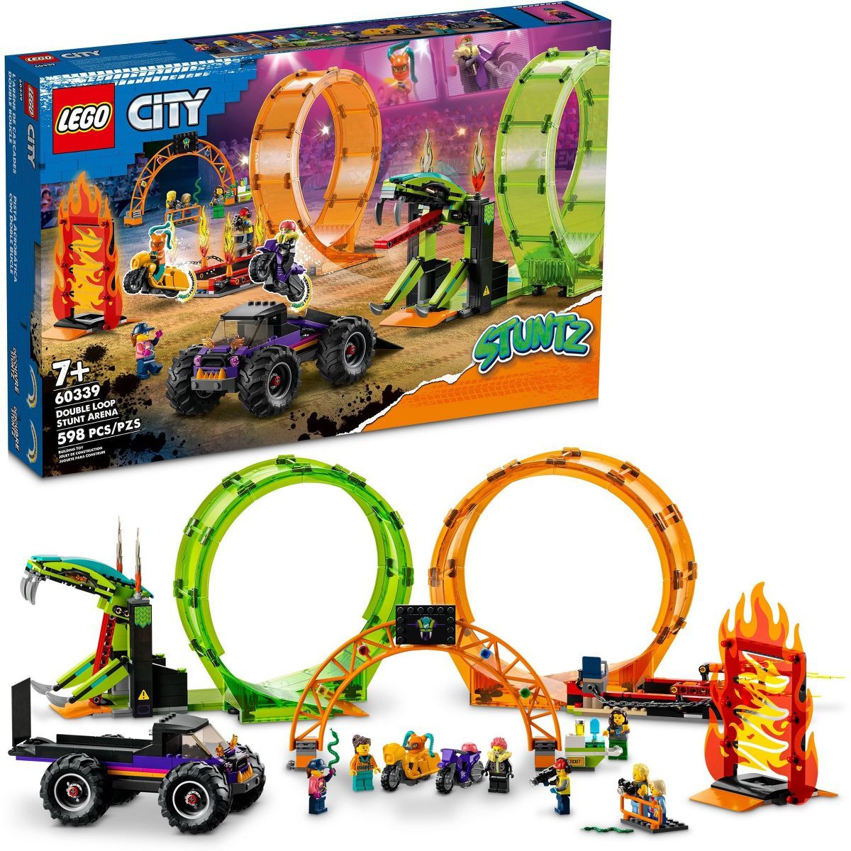 LEGO City Stuntz Double Loop Stunt Arena motorcycle Set 60339 | Target