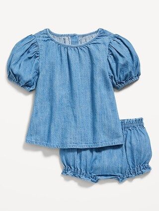 Chambray Puff-Sleeve Top &#x26; Bloomer Shorts Set for Baby | Old Navy (US)