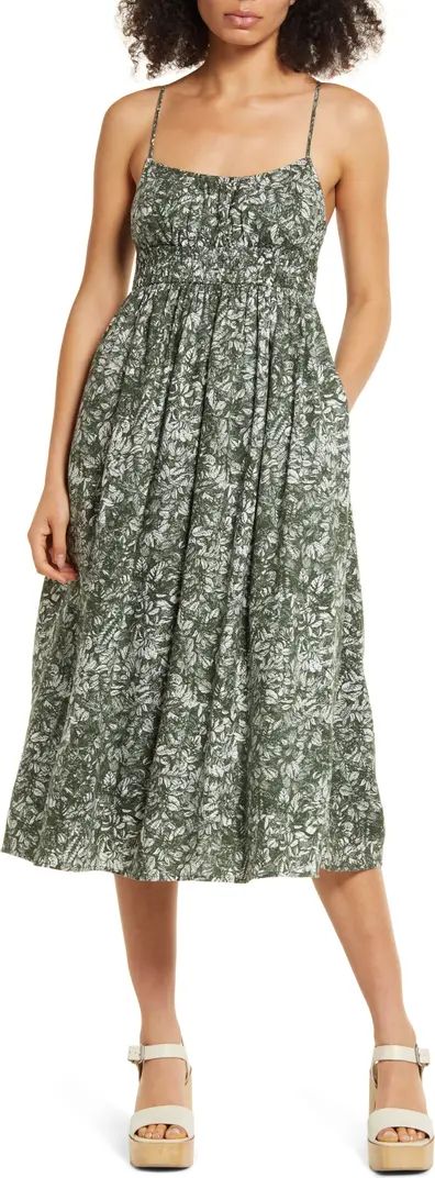 Treasure & Bond Floral Print Linen Blend Midi Dress | Nordstrom | Nordstrom