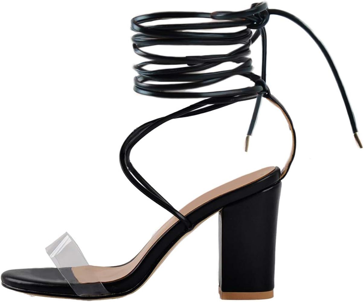 Yolkomo Women's Lace Up Chunky Low Heel Gladiator Sandals | Amazon (US)