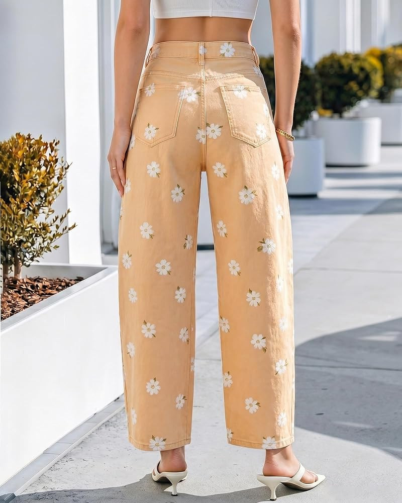 luvamia Barrel Jeans for Women Cropped High Waisted Baggy Colored Floral Printed Women Western Bo... | Amazon (US)