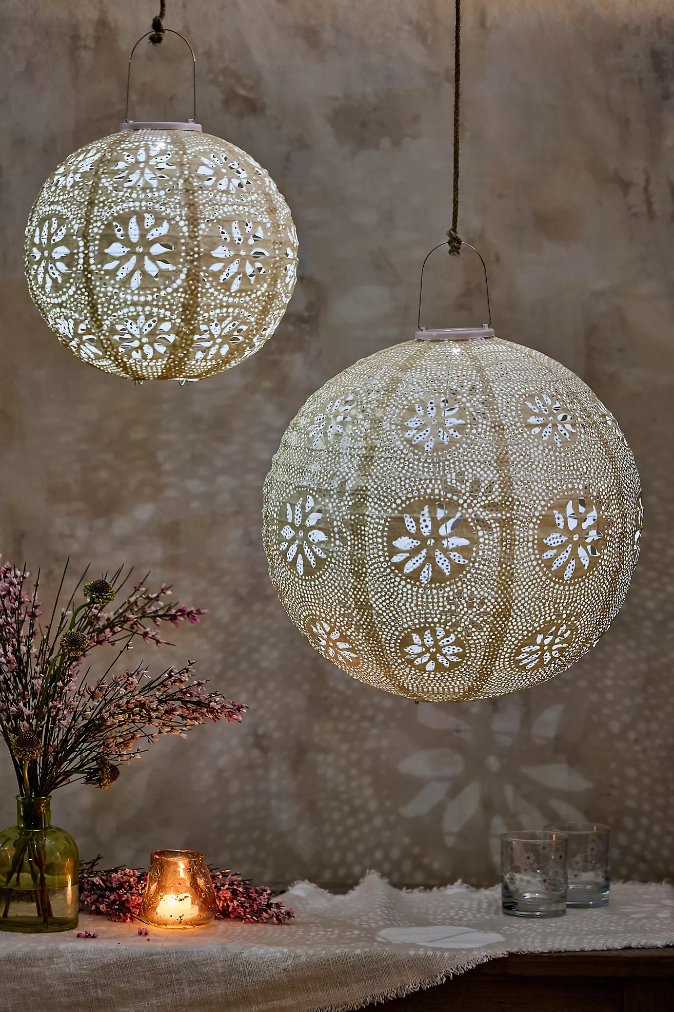 Floral Lace Battery Powered Globe Lantern | Terrain