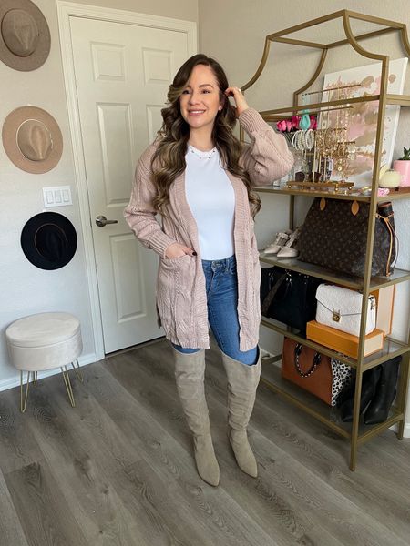 Cardigan Outfit Idea | Chunky Knit Cardigan with pockets (Small), skinny Jeans (2), Over the Knee Boots (tts) | Amazon Fashion, Walmart Fashion | #CasualOutfit #OTKboots #OutfitIdea #WalmartFashion #AmazonFashion

#LTKshoecrush #LTKfindsunder100 #LTKstyletip
