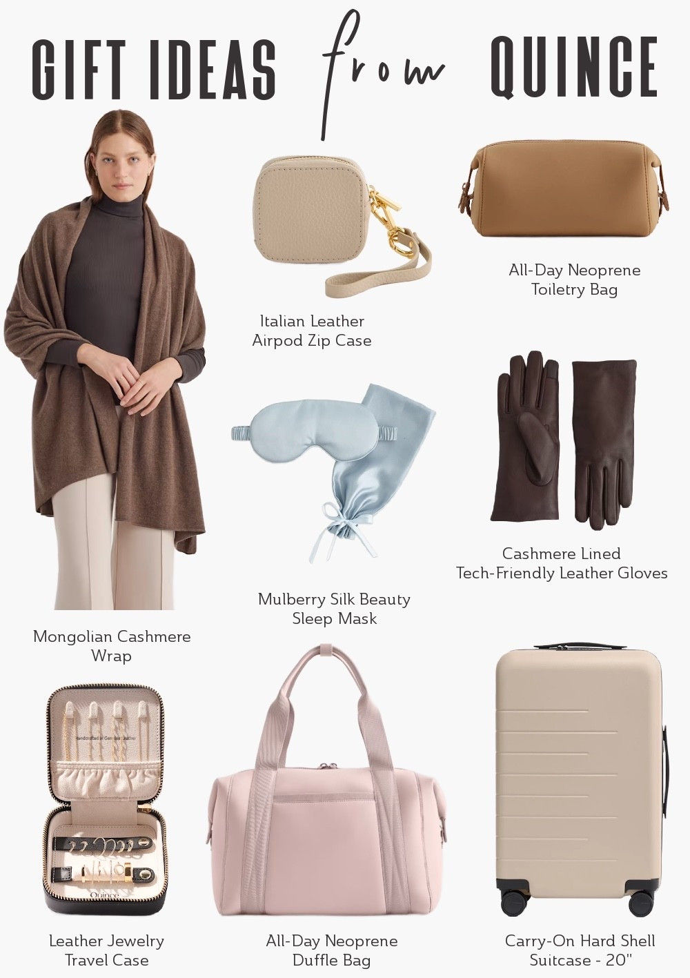 Quince is a TFG reader favorite for offering high-quality, travel-friendly clothing at affordable prices, and their gift selection is no different. So if you need some help to cross off names on your list here are some standout picks that are are sure to wow every traveler in your life!

Travel Gift Ideas, Unique Travel Gifts, Travel Must Haves, Travel Gifts, Gifts for Travelers, Travel Gifts Ideas for Women, Gift Guide 2025, Wanderlust Gifts 

#LTKFindsUnder50 #LTKTravel #LTKGiftGuide