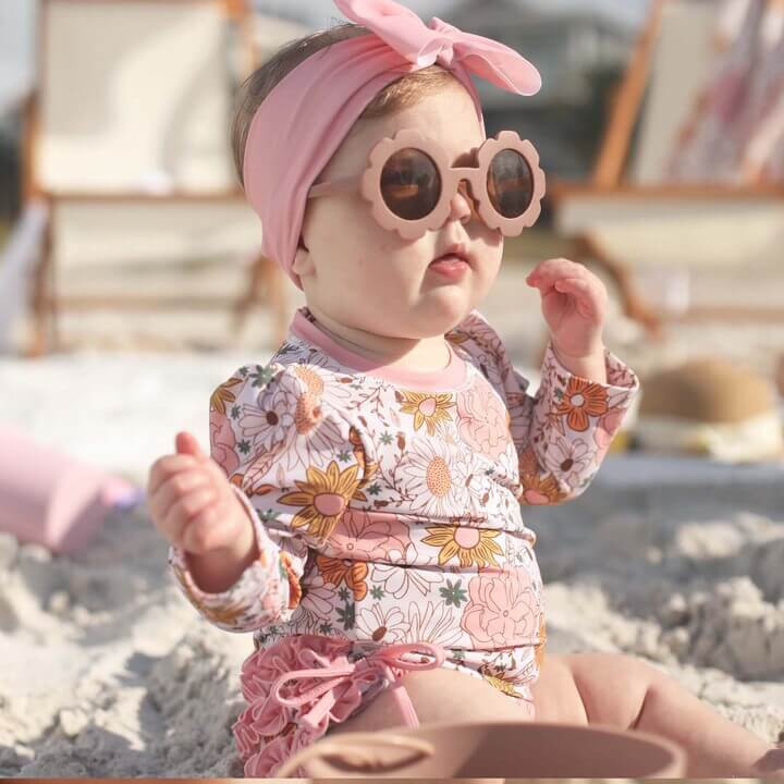 Long Sleeve Rash Guard With Ruffle Bottom | Boho Floral | Caden Lane