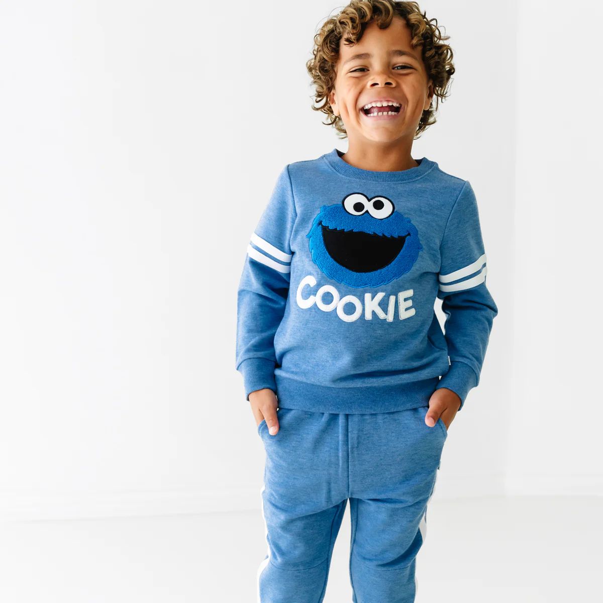 Sesame Street Cookie Monster Crewneck Sweatshirt + Jogger Set | Little Sleepies