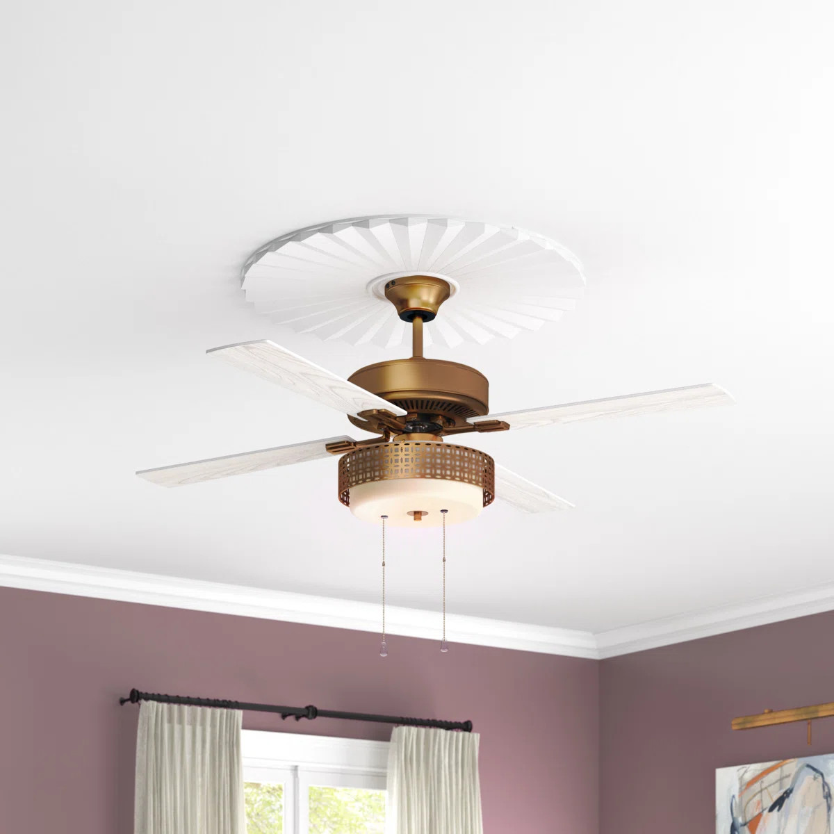 52" Lopato Brass and White 4-Blade LED Ceiling Fan | Wayfair North America