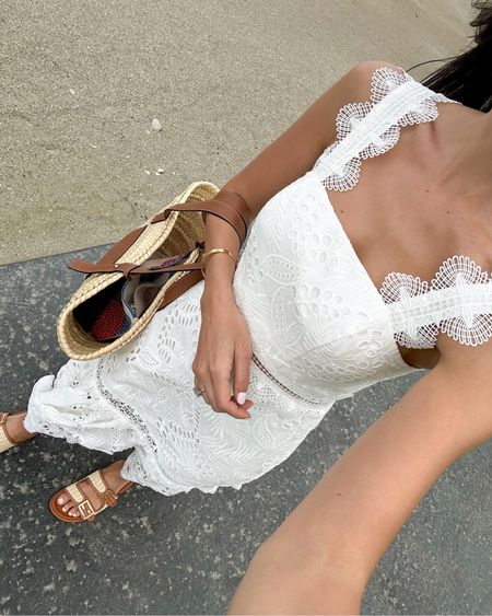 Kat Jamieson wears a white eyelet dress (size down) and Fendi sandals (size down.) Hawaii outfit, spring break, vacation outfit, classic style, midi dress, spring outfit, Easter outfit. 

#LTKshoecrush #LTKsalealert #LTKSeasonal