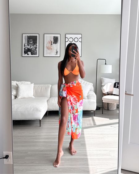 Amazon find! Ordered this orange bikini and floral pool cover-up for my next trip! I’m impressed with quality of both. I ordered my usual size in the swimsuit!  

#LTKunder50 #LTKswim #LTKtravel