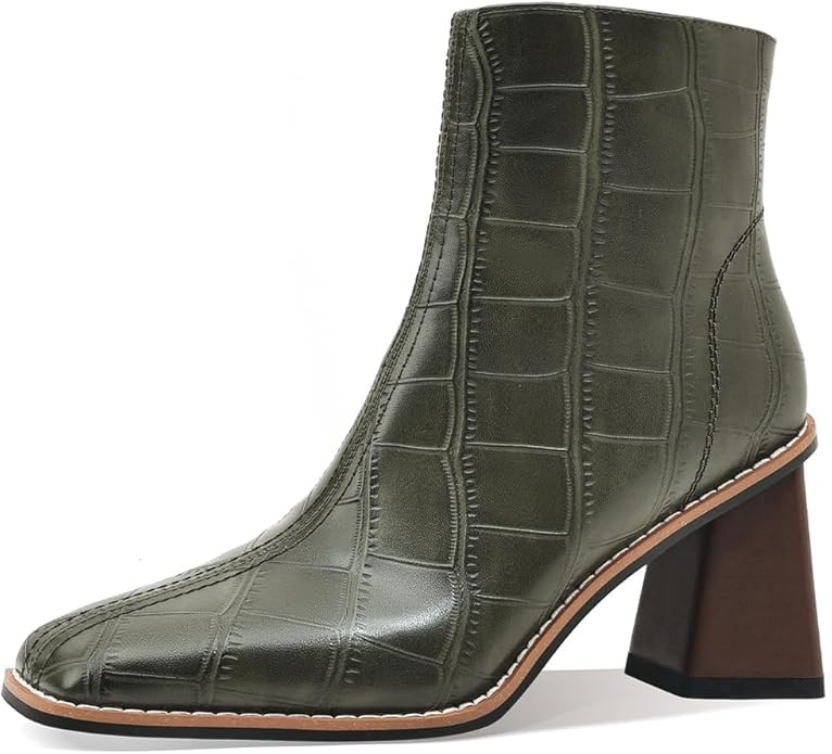 Womens Ankle Boots Chunky Mid Heel Booties Retro Square Pointed Toe Side Zipper Short Boots Heele... | Amazon (US)