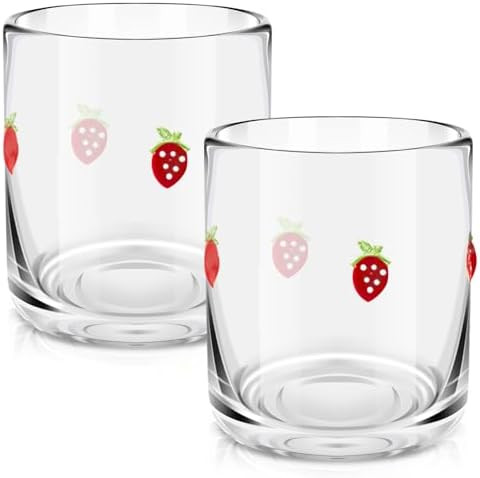 2 Pcs Strawberry Icon Juice Glasses, 14oz Strawberry Stemless Wine Drinking Juice Glass Cup for S... | Amazon (US)