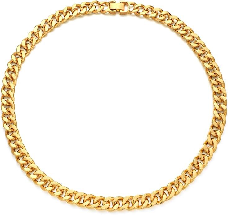 WOWORAMA Two Tone Gold Silver Cuban Link Chain Necklace Choker Unisex Chunky Chain Choker Necklac... | Amazon (US)
