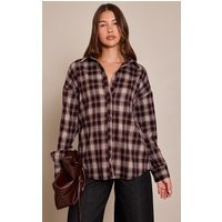 Brown Brushed Check Long Sleeve Shirt | PrettyLittleThing UK