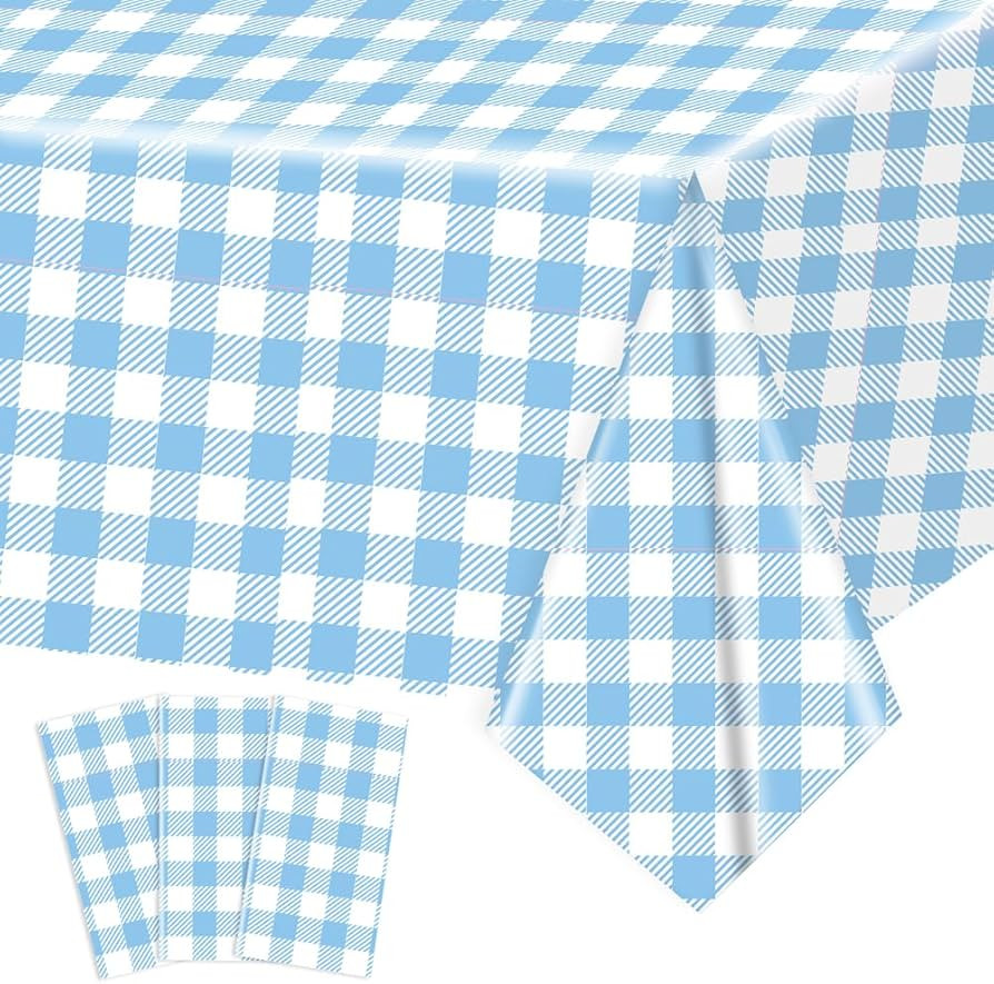 3 Pcs Light Blue Checkered Tablecloth 54 ×108 Inches Rectangle Blue Gingham Tablecloth Disposabl... | Amazon (US)