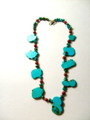 VINTAGE LARGE SLAB TURQUOISE NECKLACE WITH BEADS 22' | eBay US