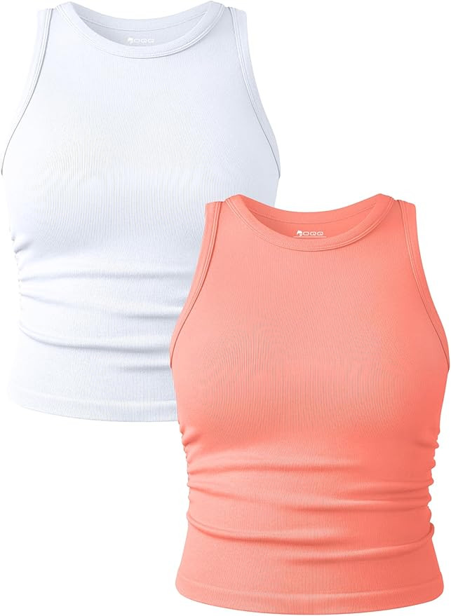 OQQ Women's 2 Piece Tank Tops Crew Neck Sleeveless Basic Stretch Casusal Yoga Crop Camis | Amazon (US)