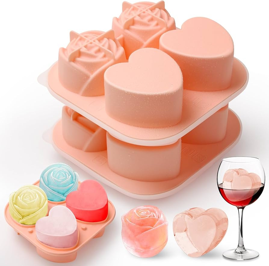 AIBIRUI Rose Ice Cube Mold,2.5 inch Whiskey Ice Cube,Large Silicone Ice Cube Tray with Lid,Heart ... | Amazon (US)