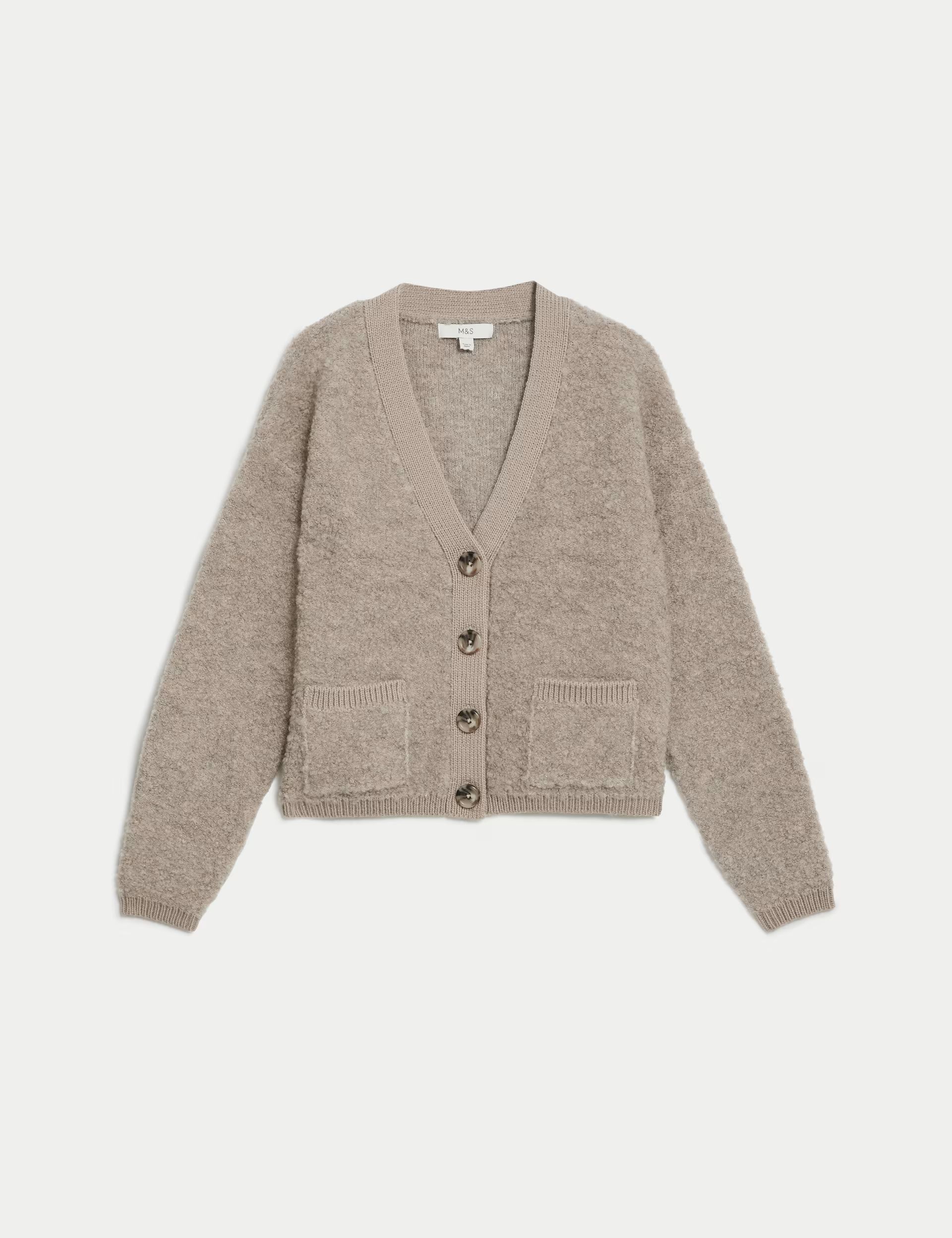 Textured Bouclé V-Neck Cardigan with Wool | Marks & Spencer (UK)