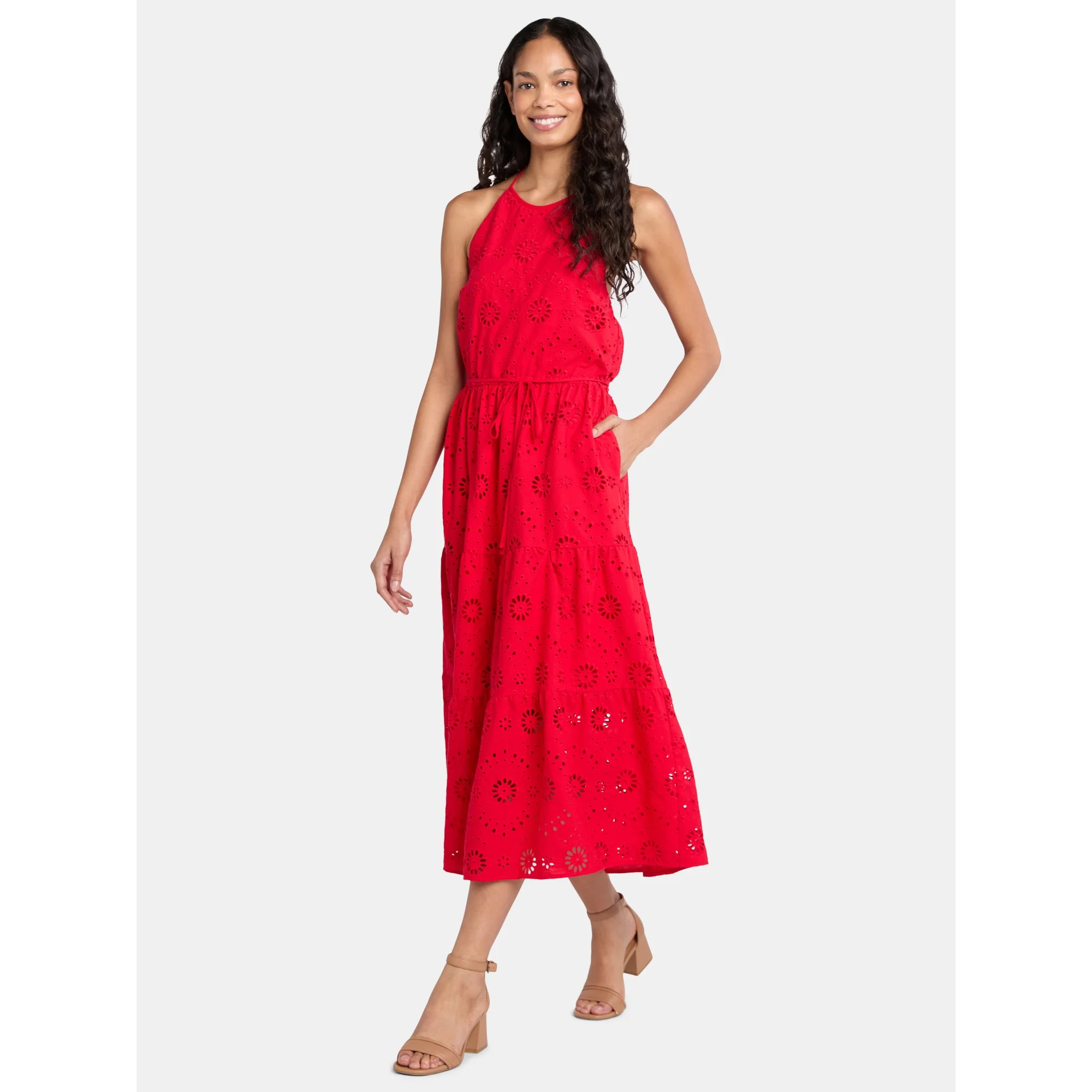 Time and Tru Women's and Women Plus's Eyelet Halter Dress, Sizes XS - 4X | Walmart (US)