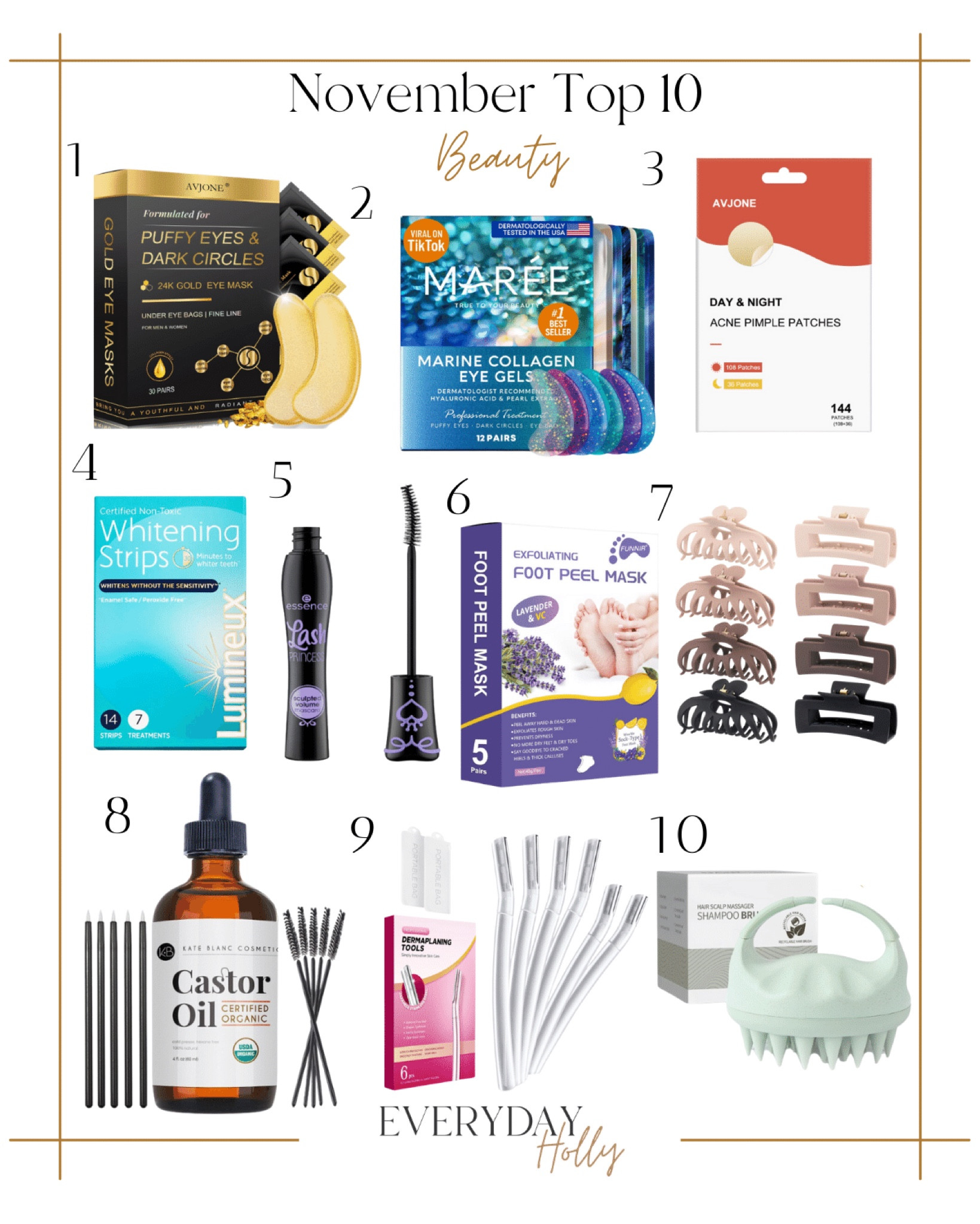 November Top 10 Beauty Items

Beauty  Skin care  Self care  Eye mask  Pimple patch  Teeth whitening  Mascara  Foot peel  Claw clips  Castor oil  Dermaplane  Scalp massager  Gifts for her  Stocking stuffer  Gift ideas 

#LTKHoliday #LTKbeauty #LTKSeasonal