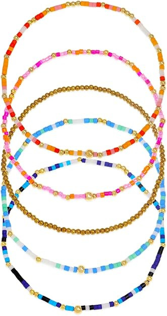 Gold Beaded Stack Bracelets for Women, Boho Handmade Stackable Colorful Beads Stretch Friendship ... | Amazon (US)