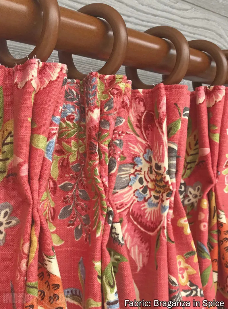 Braganza in Spice Pinch Pleat Drapery 84 96 108 Cafe Curtain, Jungle Animal Floral Print, Hand-fo... | Etsy (US)