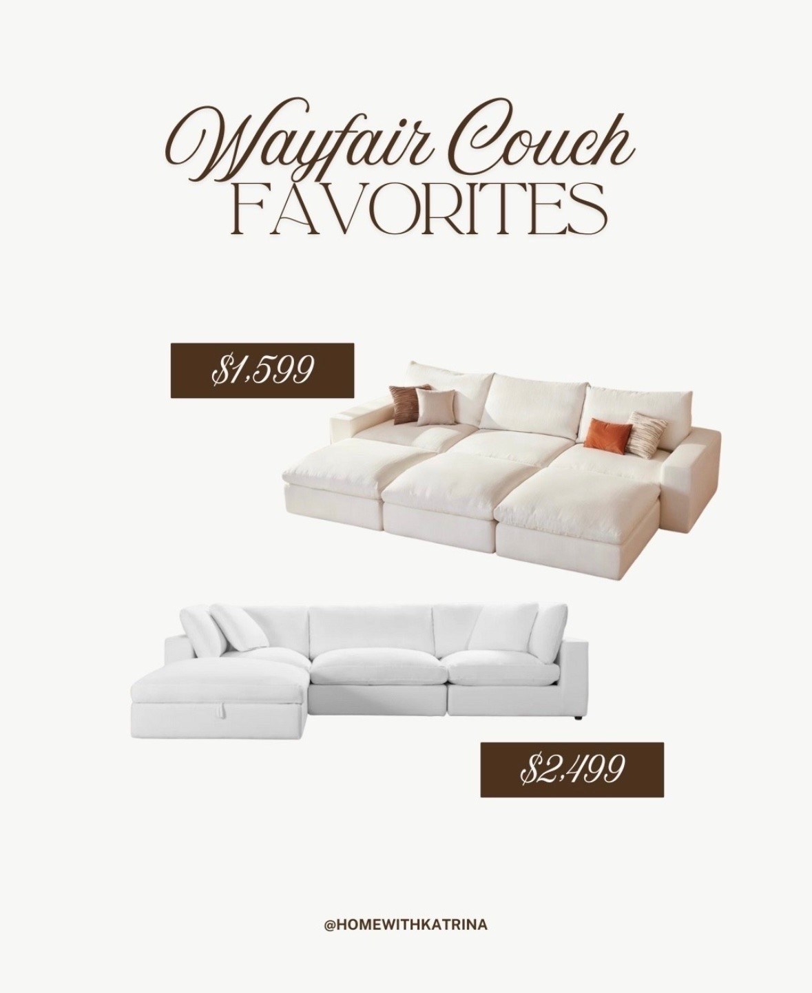 Love all of these cloud couch options from Wayfair! #ad #Wayfair #WayfairCreator #wayfairpartner #cloudcouch #couch #modernsectional #whitecouch @Wayfair

#LTKHome #LTKSeasonal