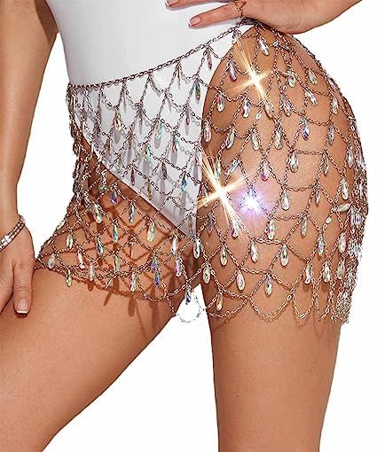 Fstrend Rhinestone Body Chains Skirts Crystal Hip Belly Chain Nightclub Waist Belts Beach Afro St... | Amazon (US)