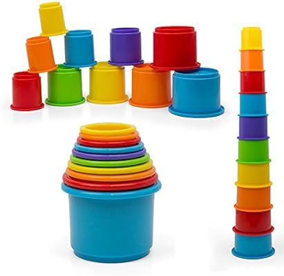 Rainbow Stacking & Nesting Cups Baby Building Set. 10 Pieces. With Embossed Animal Characters. Fo... | Amazon (US)