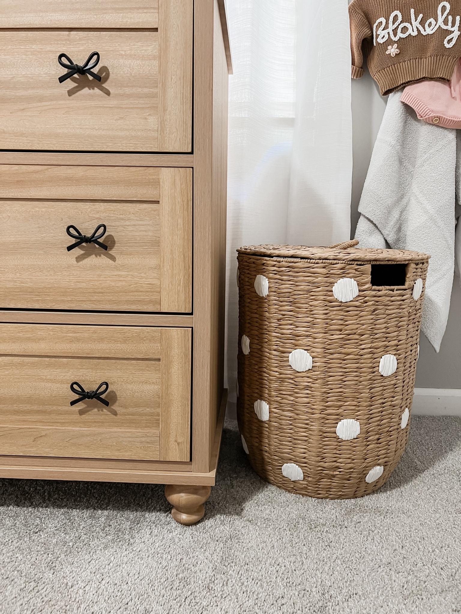 Added the cutest laundry basket to Blakelys room today - target find! Goes perfectly with her current furniture and decor 🤍

Target baby find // target baby nursery // nursery decor // baby girl nursery decor // baby girl finds // baby girls room 

#LTKbaby #LTKhome #LTKfindsunder50