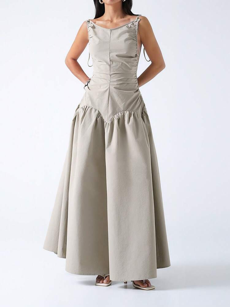 LYSMO 2026 New Arrive Minimalism Spring/Summer Women's Solid Color Round Neck Pleated Side Tie Wa... | SHEIN