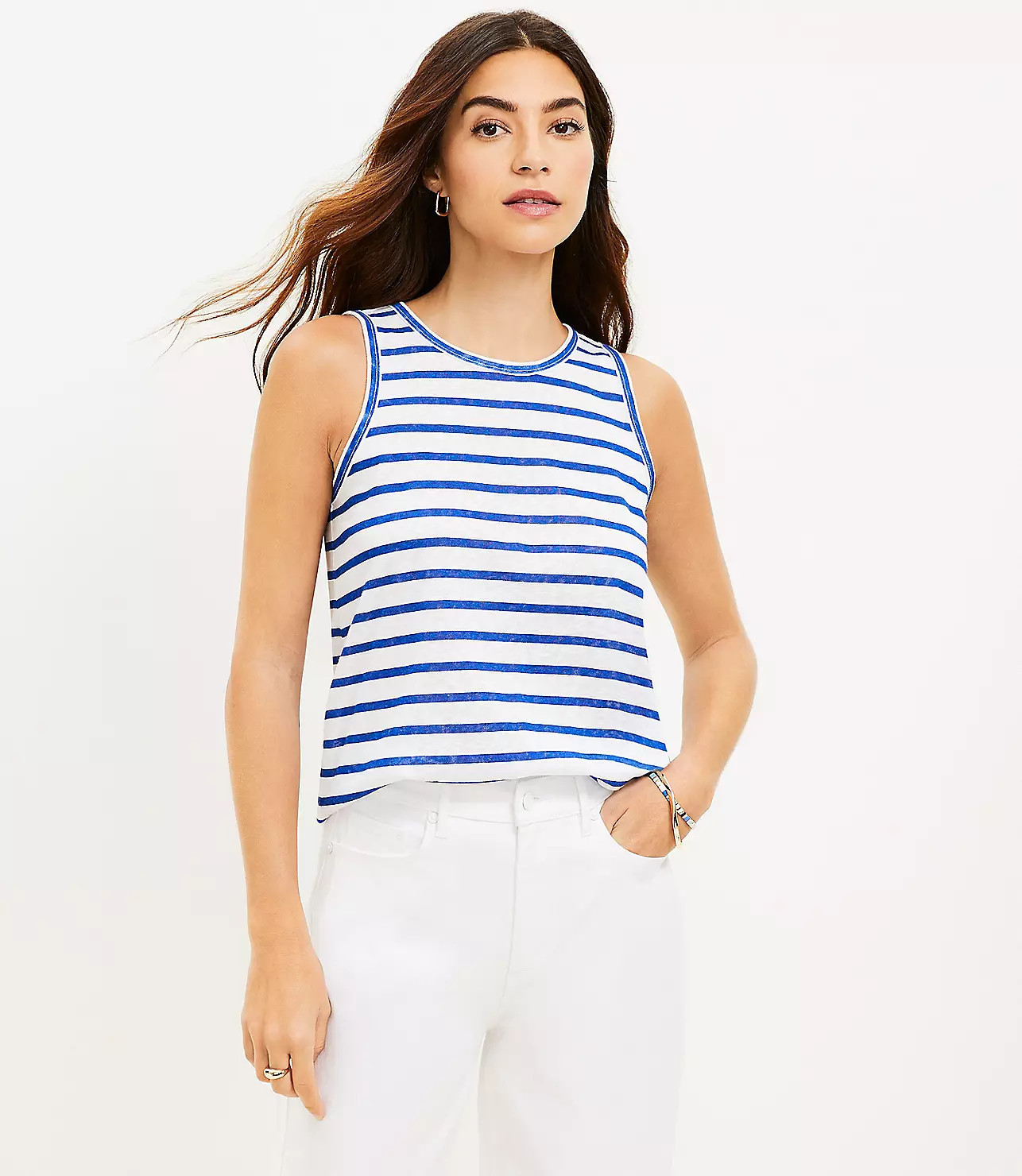 Stripe Linen Blend Racerback Tank Top | LOFT